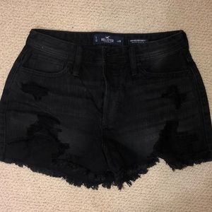 Black ripped denim shorts